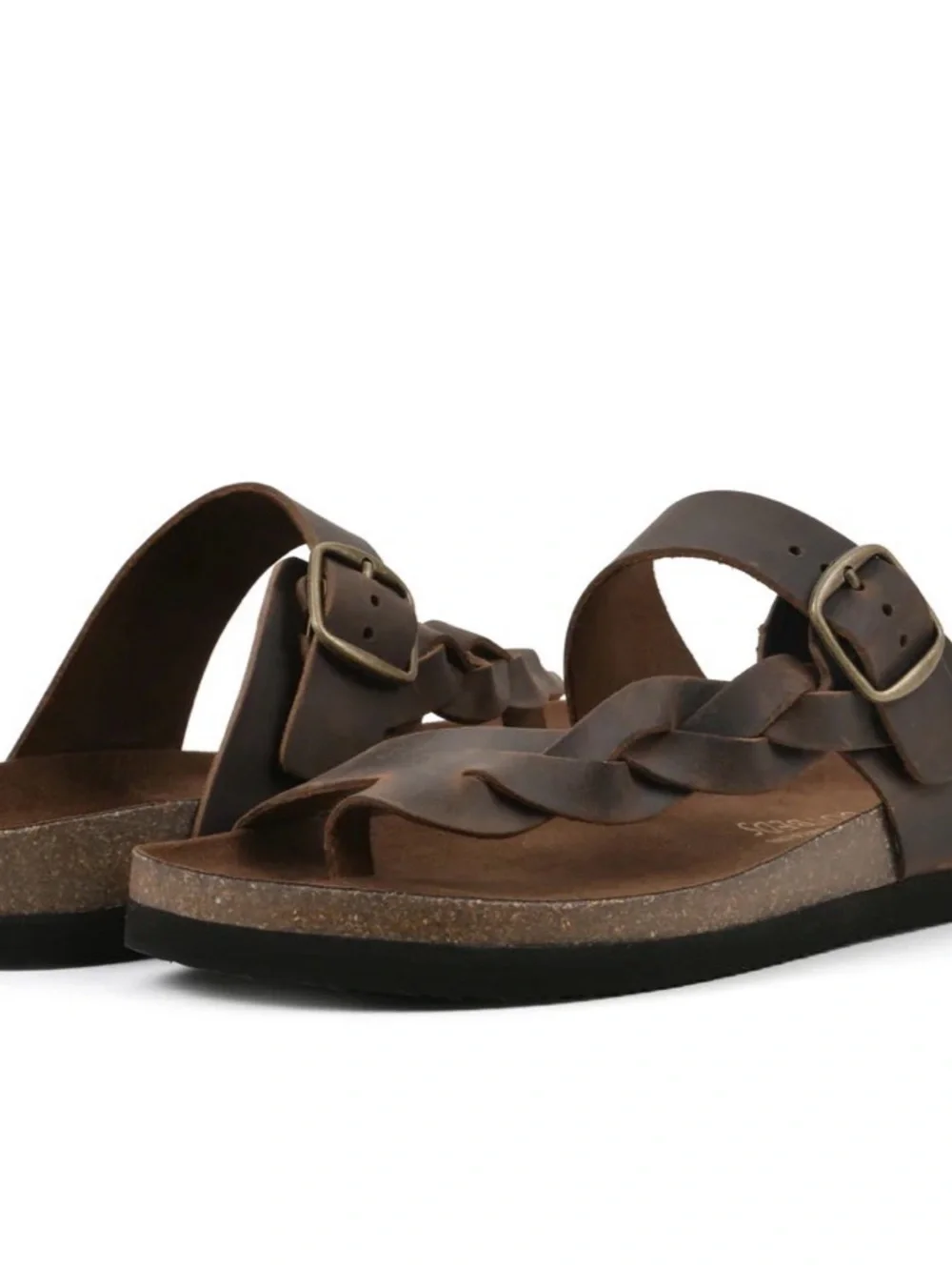 White Mountain Men’s Brown Braided Leather Slide with Buckle Accent